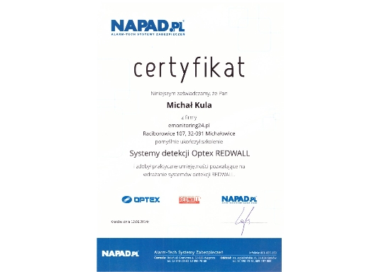 Certyfikat Kwalifikacji Optex