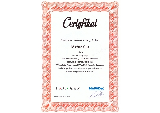Certyfikat Kwalifikacji Paradox